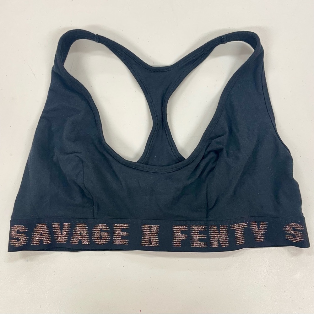 Savage X Fenty Scoop Neck Bralette Womens 3XL Black Metallic Copper Logo Rihanna